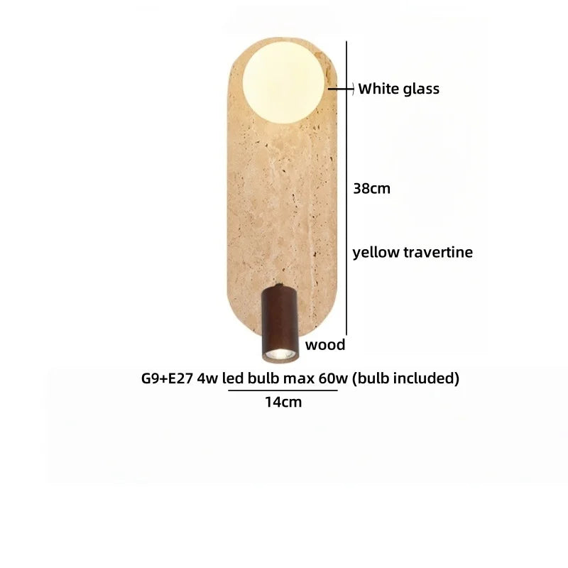 Sophie Yellow Travertine Wood LED Wall Lamp Wabi Sabi
