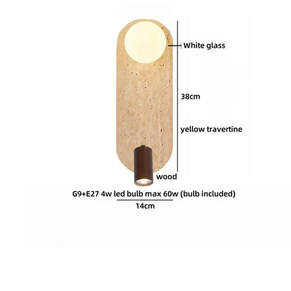Sophie Yellow Travertine Wood LED Wall Lamp Wabi Sabi