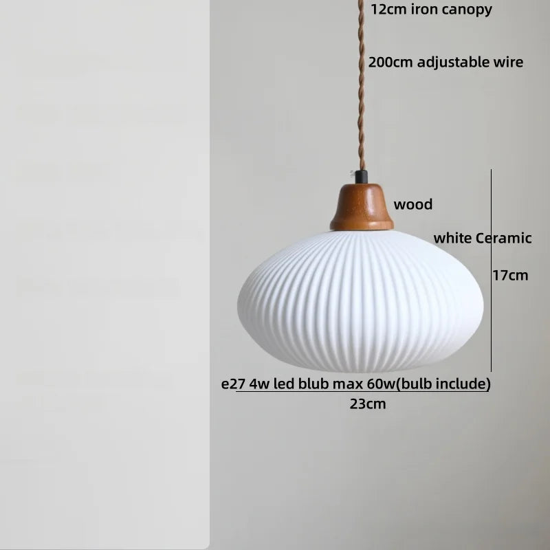Élise Rose Flower Ceramic LED Pendant Lamp Nordic Wood
