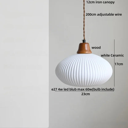 Élise Rose Flower Ceramic LED Pendant Lamp Nordic Wood