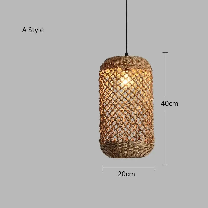 Élise Japanese Rattan Pendant Light E27 Woven LED Chandelier Beige