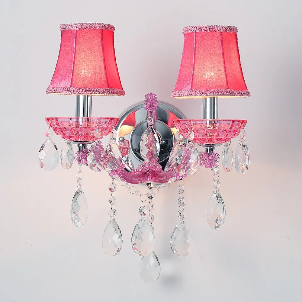 European Children's Room Bedroom Wall Lamps Princess Warm Pink Crystal Fixture Living Room Background Wall LED Lights Lamparas