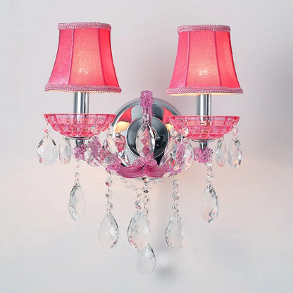 European Children's Room Bedroom Wall Lamps Princess Warm Pink Crystal Fixture Living Room Background Wall LED Lights Lamparas