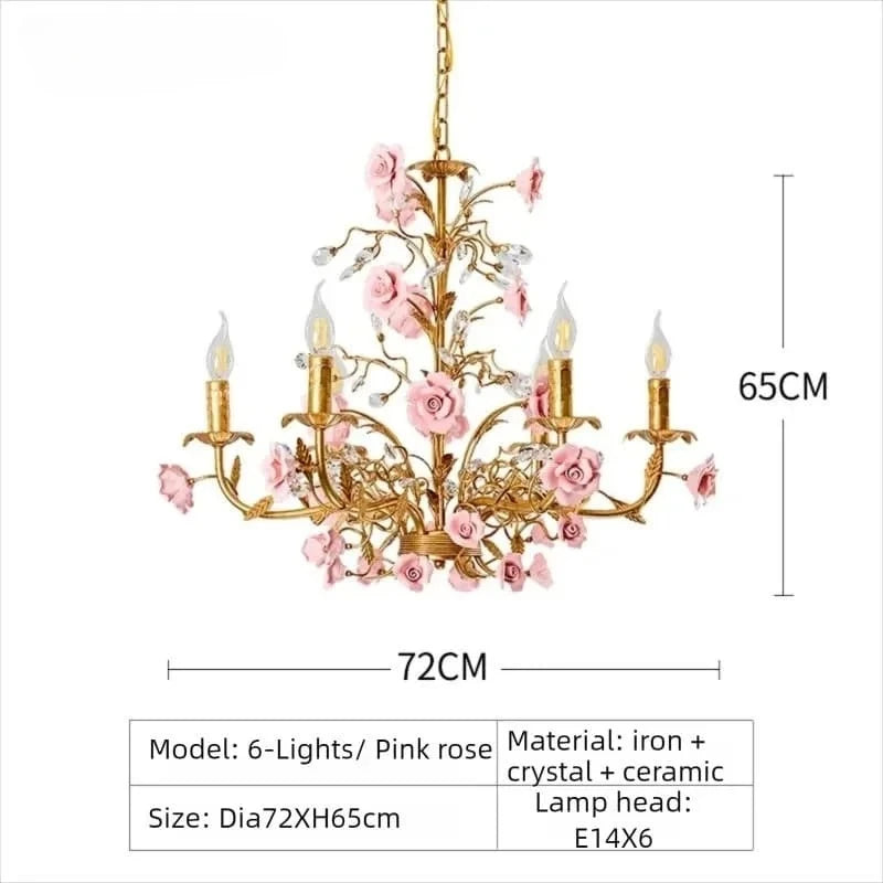 Chloé French Rose Gold Ceramic Flower 5-Light Pendant Lamp