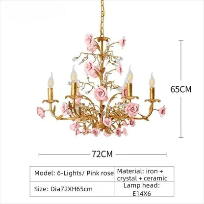 Chloé French Rose Gold Ceramic Flower 5-Light Pendant Lamp