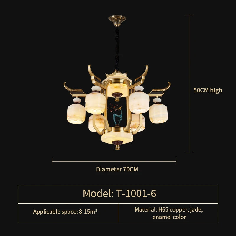 Copper Chandelier with Marble, 20+ Lights, Remote Control
