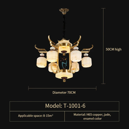 Copper Chandelier with Marble, 20+ Lights, Remote Control