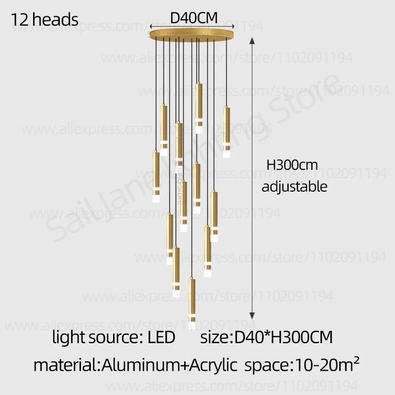 Aurélie Modern Gold LED Staircase Chandelier Light