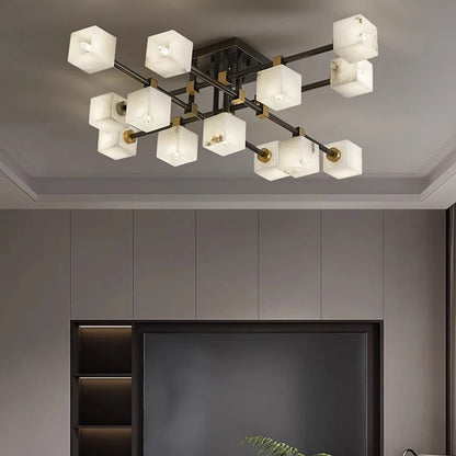 Sophie Postmodern Marble Brass Square Ceiling Lamp Luxury Living Light