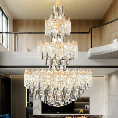 Isabelle Luxury Duplex Crystal Tall Chandelier Villa Hall Light