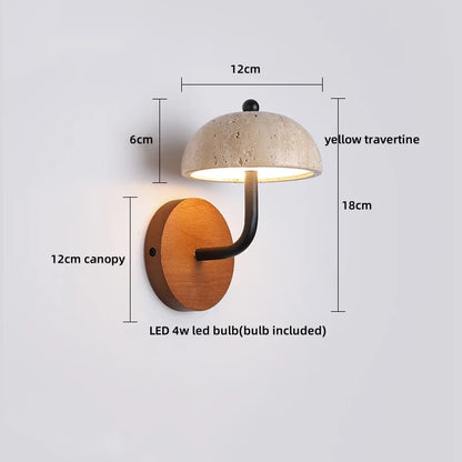 Lucie Travertine Stone Wall Lamp with Wooden Base