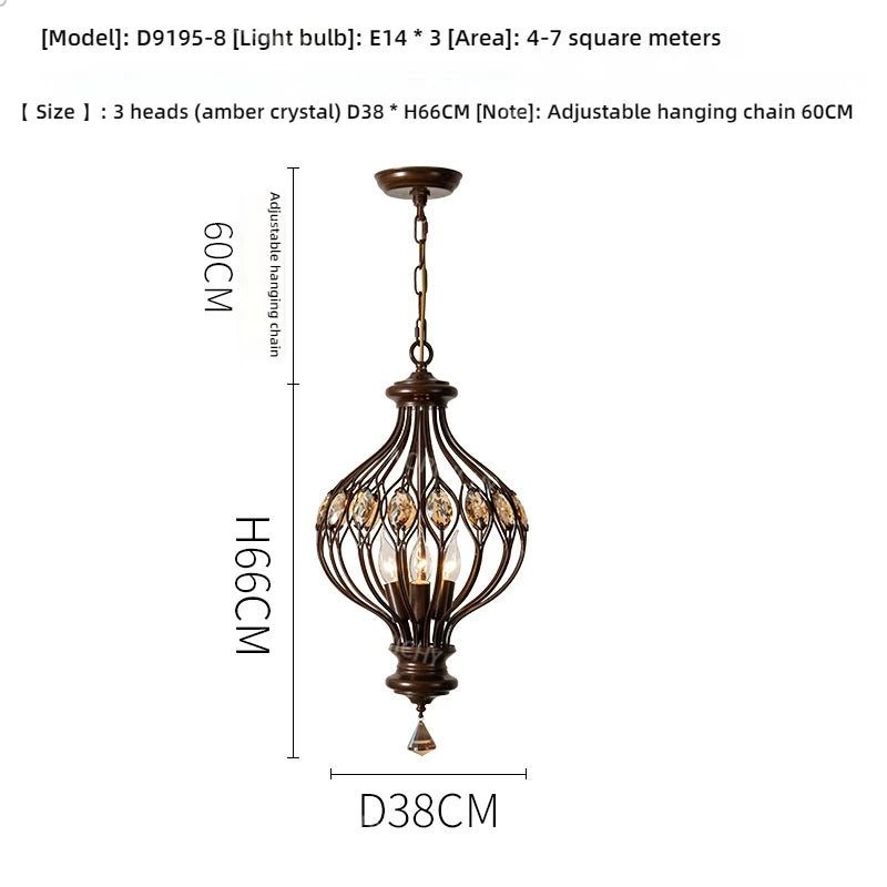 Élise Retro Crystal Walnut Style Chandelier Ceiling Light