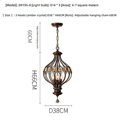 Élise Retro Crystal Walnut Style Chandelier Ceiling Light