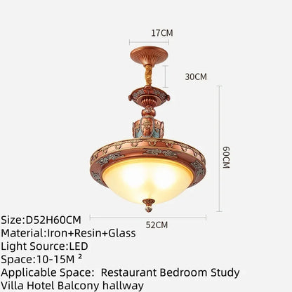 European Luxury Living Room Chandelier American Retro Restaurant  Villa Hotel Western Restaurant Cafe Pendent Lamp
