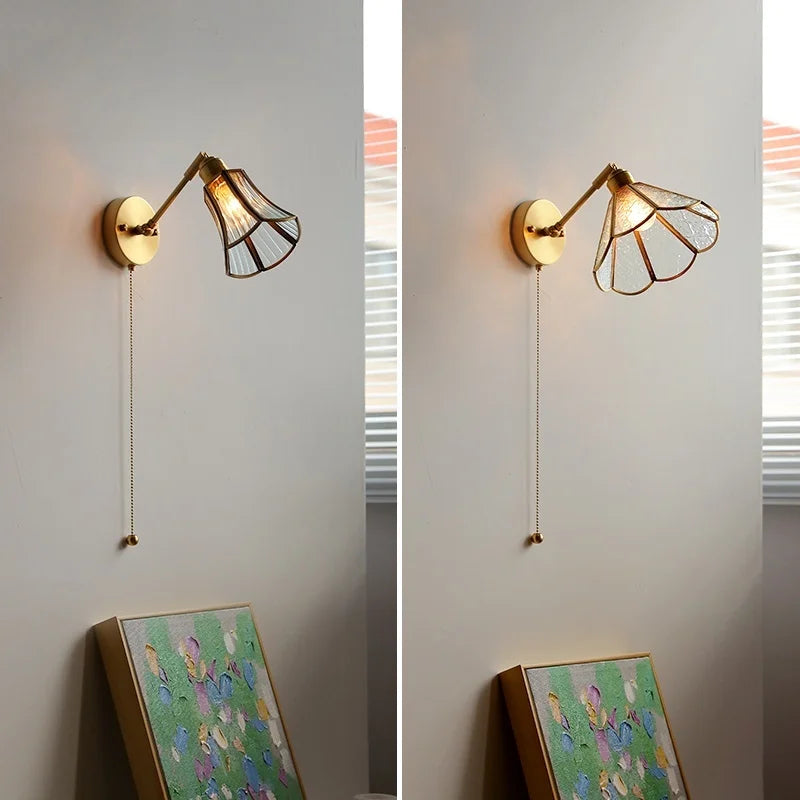 Élise Vintage Gold Glass Copper LED Wall Lamp Brass Arm