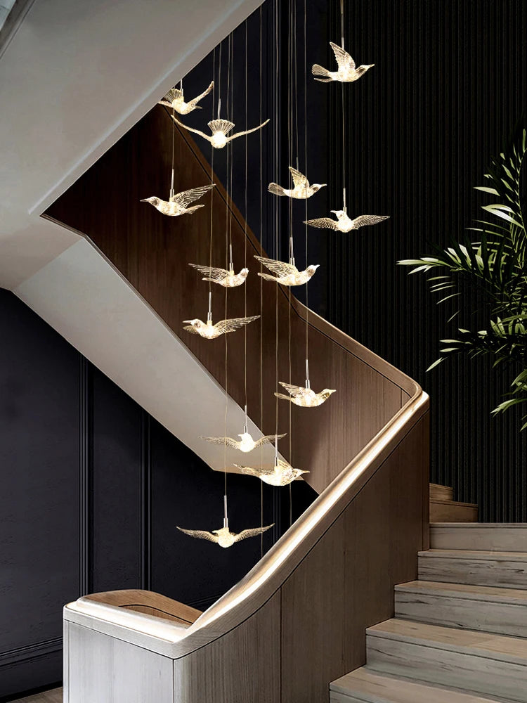 Delphine Swallow Bird LED Staircase Pendant Chandelier