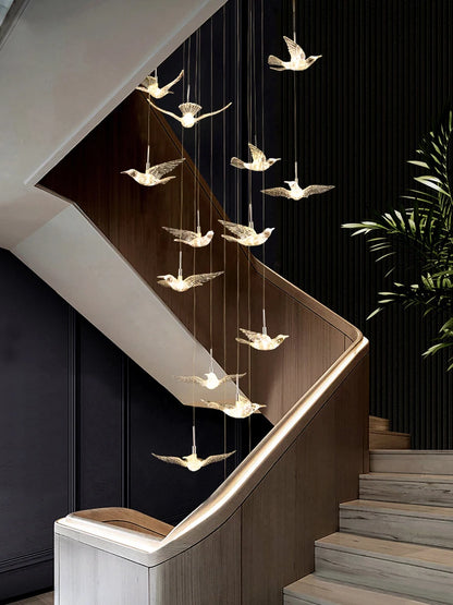 Delphine Swallow Bird LED Staircase Pendant Chandelier