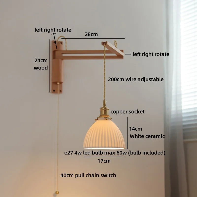 Élise Ceramic Wood Wall Lamp for Bedside & Bathroom