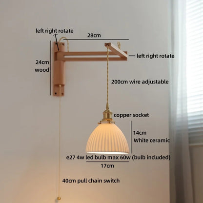 Élise Ceramic Wood Wall Lamp for Bedside & Bathroom