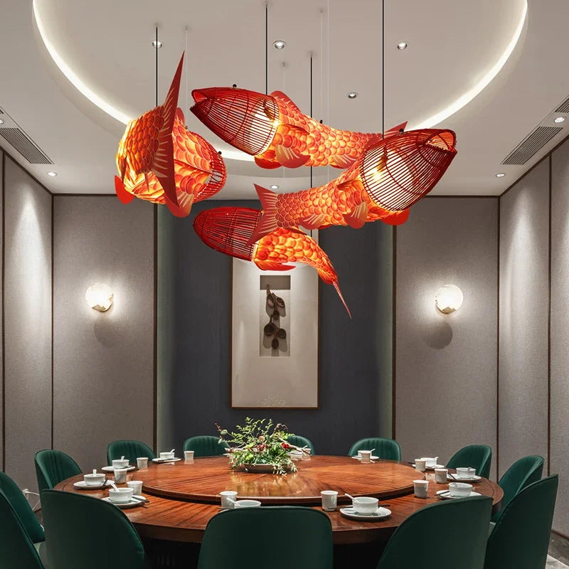 Koi Artisan Bamboo Fish Pendant Light