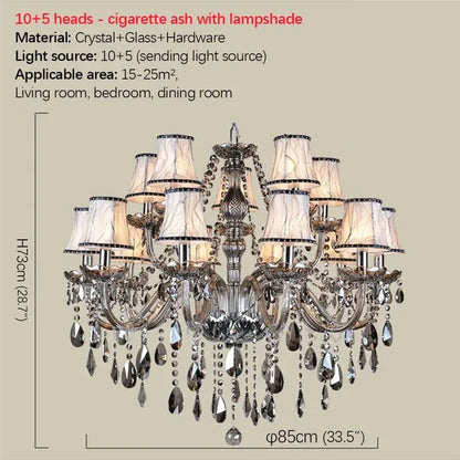 ELARA European Luxury Crystal Pendent Lamp Smoke Gray Living Room Restaurant Bedroom Villa Hotel Western Restaurant Chandelier