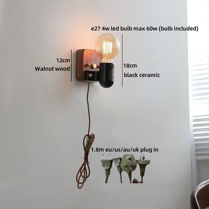 Sakura White Ceramic Walnut Wood LED Wall Lamp Japan Style