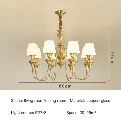 Classic Copper Ceiling Chandelier with Frosted Glass Shades for Living Room