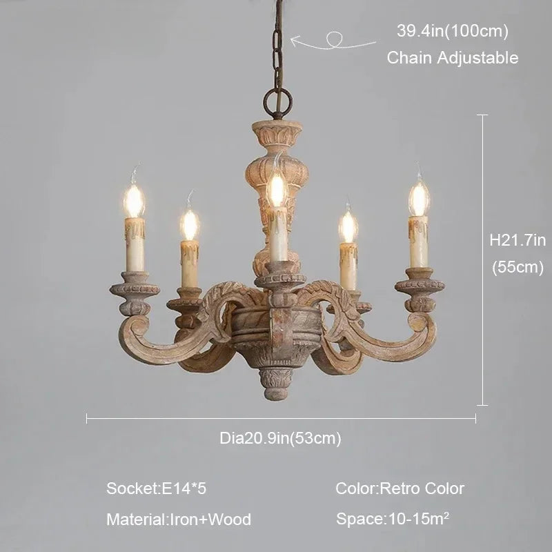 Geneviève Roman Pillar Wooden Chandelier for Classic Interiors