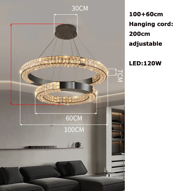 Sophie Scandinavian Crystal Chandelier Black Steel Ceiling Light