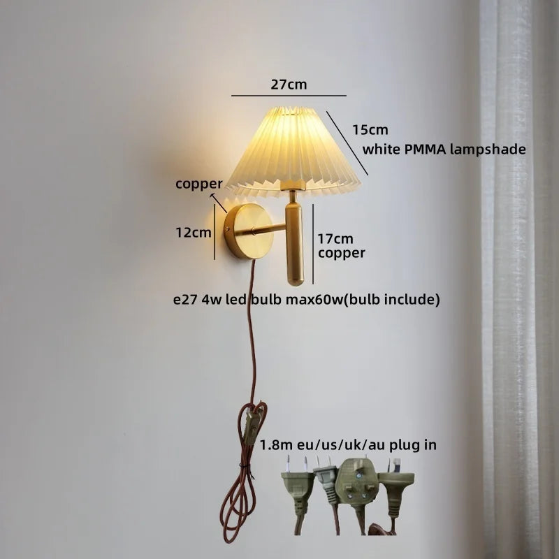 Amélie White Umbrella Copper LED Wall Lamp Japan Style