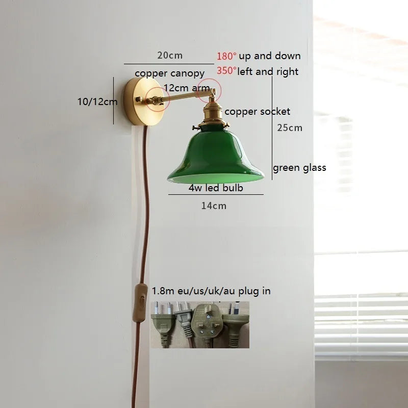 Émilie Rotating Glass Wall Lamp Pull Chain