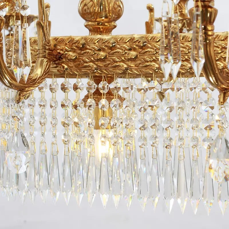 European Copper Crystal Chandelier 10-Light Pendant