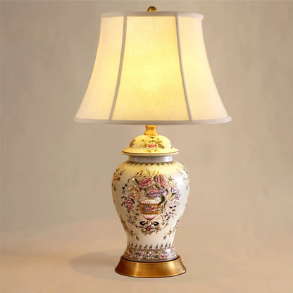 Neoclassical Ceramic Table Lamp with Fabric Shade for Bedroom and Living