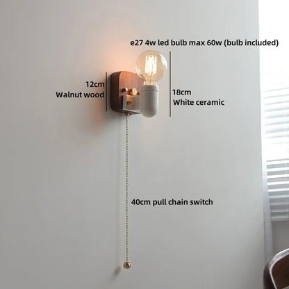 Sakura White Ceramic Walnut Wood LED Wall Lamp Japan Style