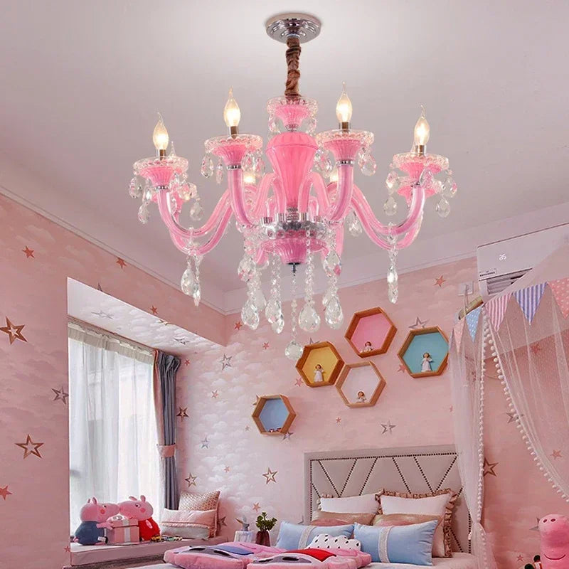 Art Candle Pink Crystal - Pendant Chandelier for Bedroom | Girls' Room Children's Room Living Room Restaurant
