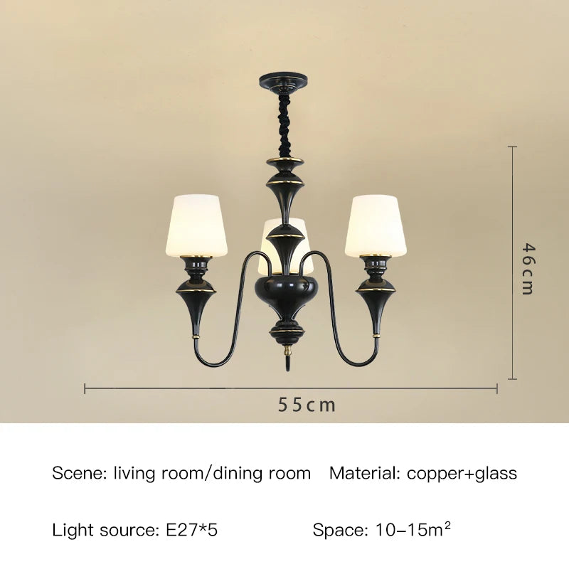 Classic Copper Ceiling Chandelier with Frosted Glass Shades for Living Room