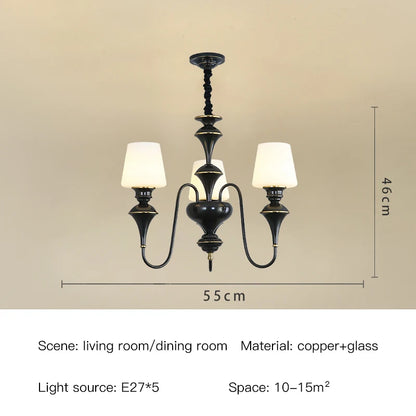 Classic Copper Ceiling Chandelier with Frosted Glass Shades for Living Room