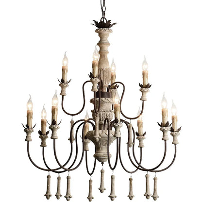 Vintage Wooden Foyer Chandelier for Living Room and Villa Lobby