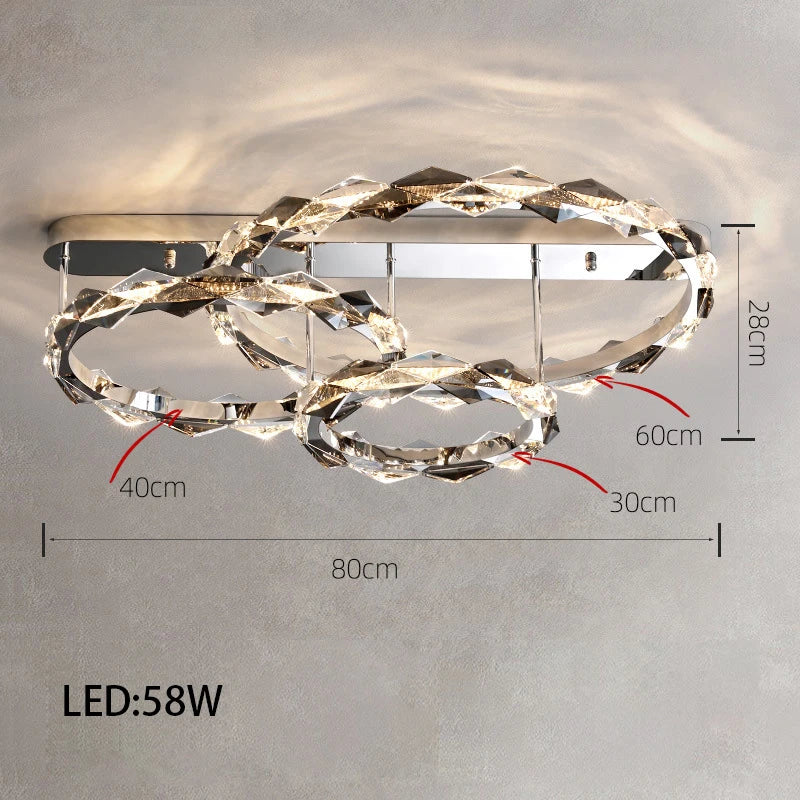 Élodie 2025 Modern Ring Crystal LED Dimmable Ceiling Chandelier Silver Decor Light