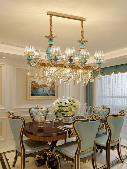 Sophie Long Crystal Stained Glass Dining Chandelier Light