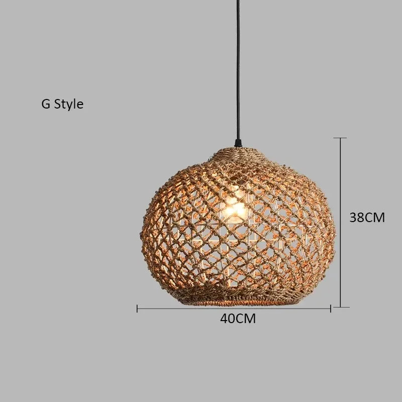 Élise Japanese Rattan Pendant Light E27 Woven LED Chandelier Beige