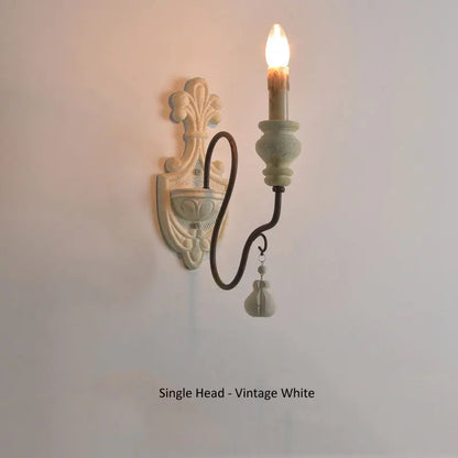 Sophie French Country Wood Iron Wall Lamp E14 Vintage Sconce