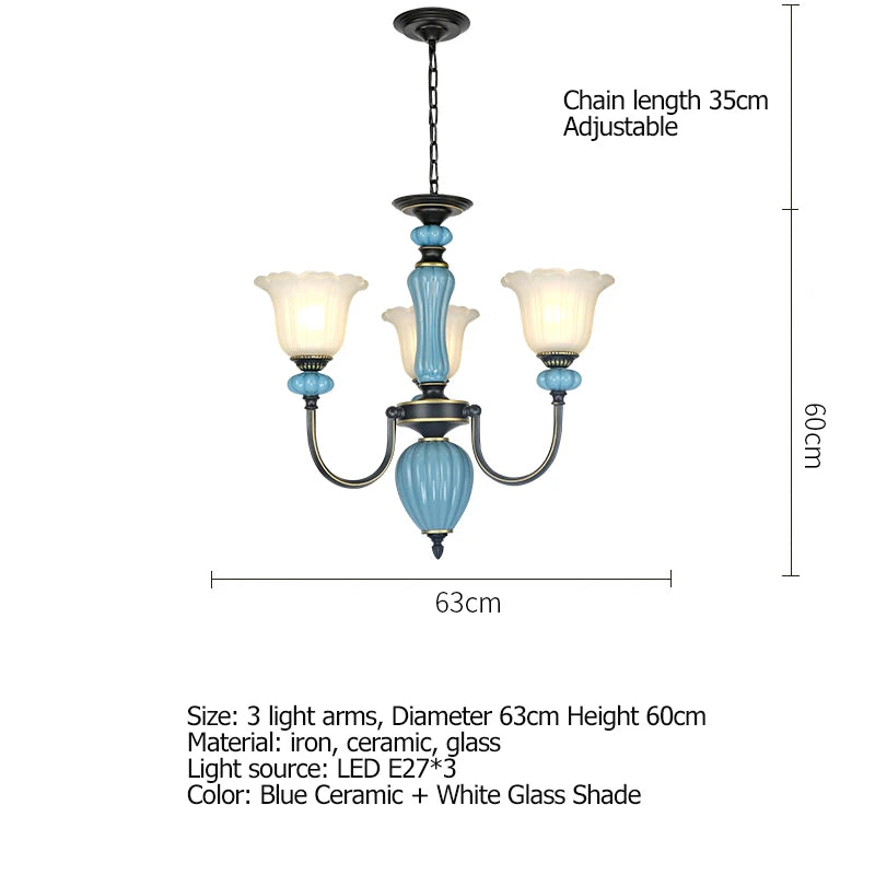 Manon Blue Ceramic Rustic European Chandelier Light