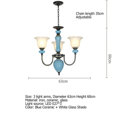 Manon Blue Ceramic Rustic European Chandelier Light