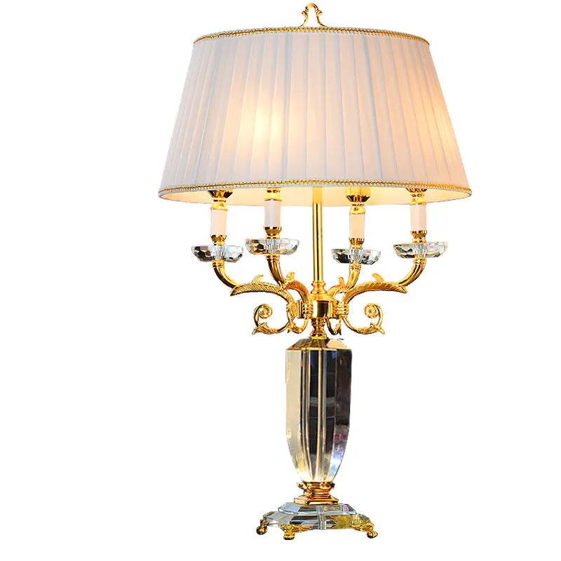 Luxury Crystal LED Table Lamp with Fabric Shade for Bedroom and Living Room