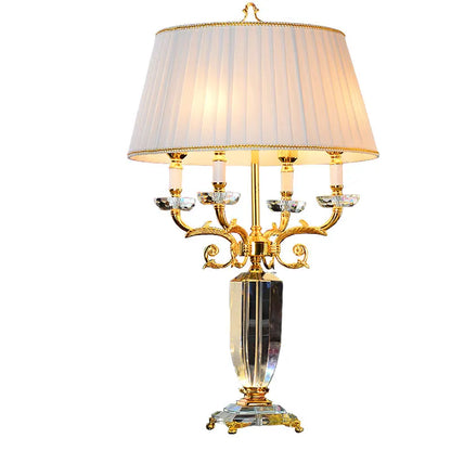 Luxury Crystal LED Table Lamp with Fabric Shade for Bedroom and Living Room