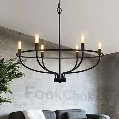 Vintage Round Iron Candle Chandelier for Living and Dining Room