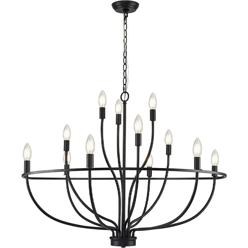 Vintage Round Iron Candle Chandelier for Living and Dining Room