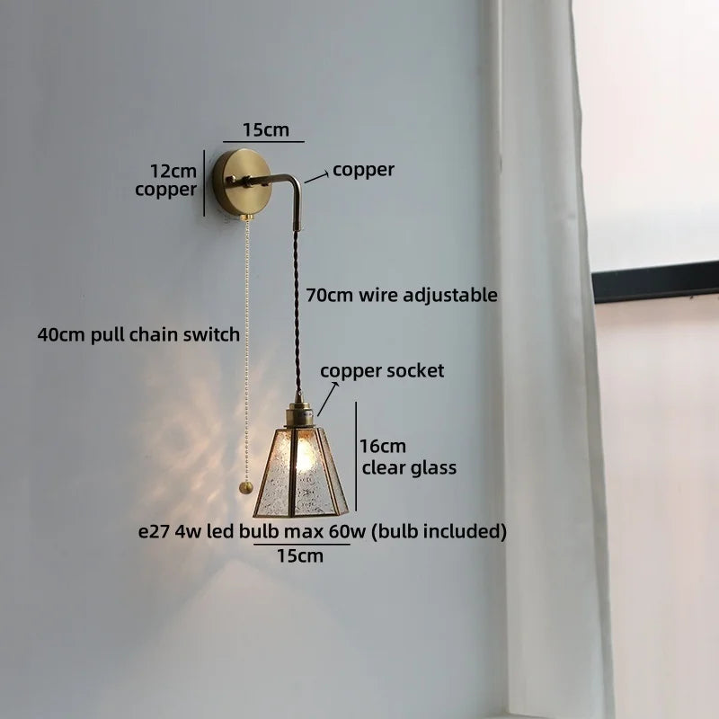 Élise Vintage Gold Glass Copper LED Wall Lamp Brass Arm