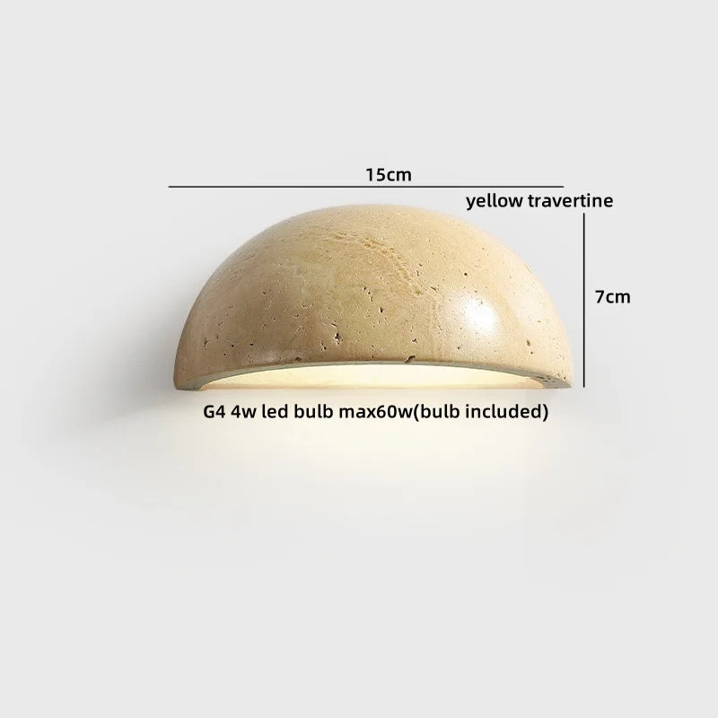 Lucie Travertine Stone Wall Lamp with Wooden Base